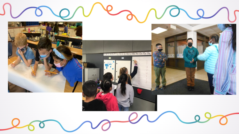 Picture of students in 3rd, 5th and 2nd grade  using several different drama strategies to complete a project in morning meeting, a language arts lesson, and a lesson about life cycles respectively. As one teacher put it so eloquently- "Drama based instruction  includes a set of strategies that teachers can use to make engagement, participation and learning accessible to students of all abilities. These strategies are easily incorporated into the classroom environment in a variety of ways. They are simple to plan and are highly effective.As noted from this quote when we learn a strategy such as poster dialogue, alphabet relay or zip zap zop we can use it multiple ways in multiple subject areas in multiple points throughout  the school year just like any other educational technique.
